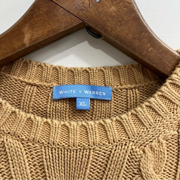 White + Warren Camel brown tan cable knit sweater crewneck 100% cotton fisherman - Picture 4 of 8
